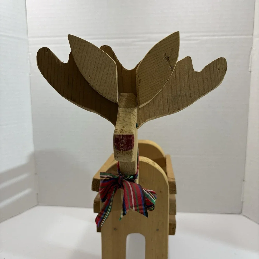 Vintage Handmade Wooden Storage Reindeer Figurine 1989 Christmas Country 14in